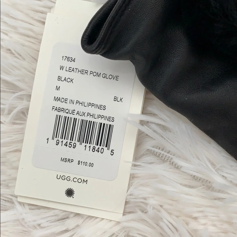 UGG genuine dyed shearling Pom Pom leather gloves